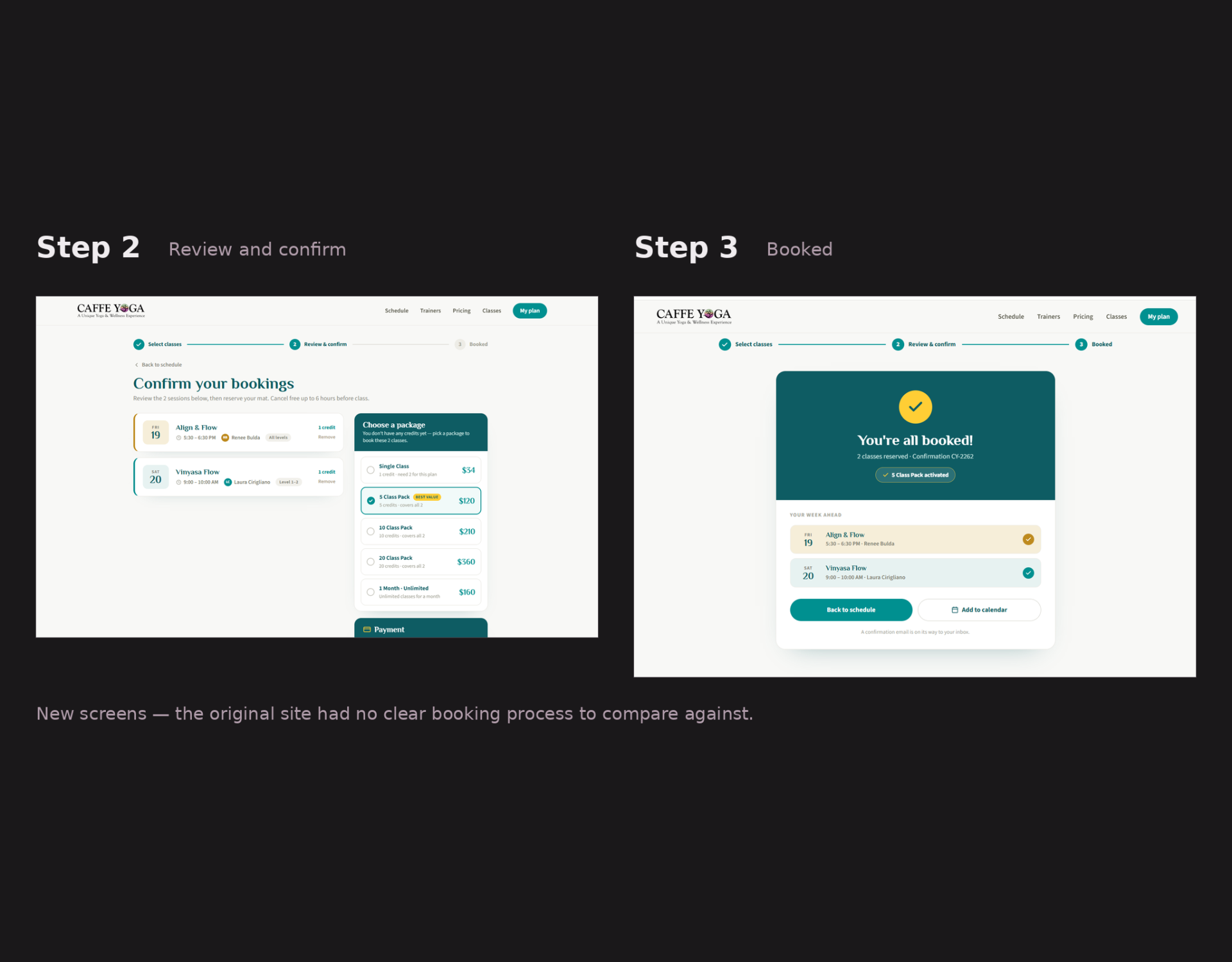 Booking flow — review and confirm